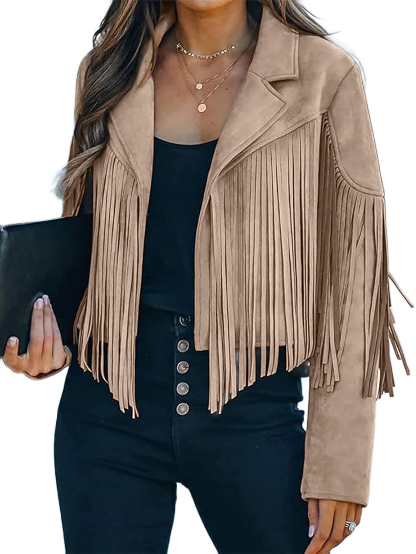 Genuine Lamb Leather Outerwear Women's Fringe Genuine Suede